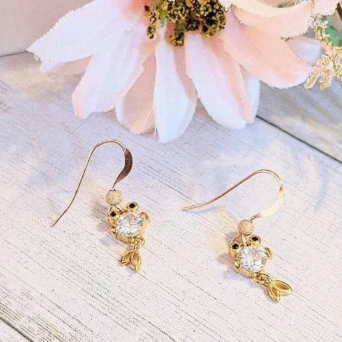 14K Gold CZ Koi dangle earrings