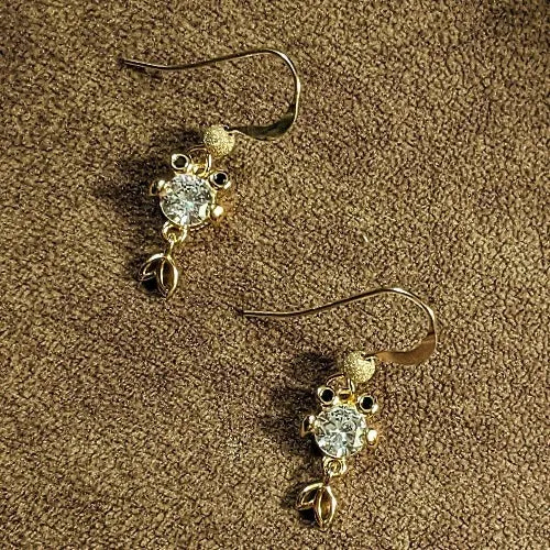 14K Gold CZ Koi dangle earrings