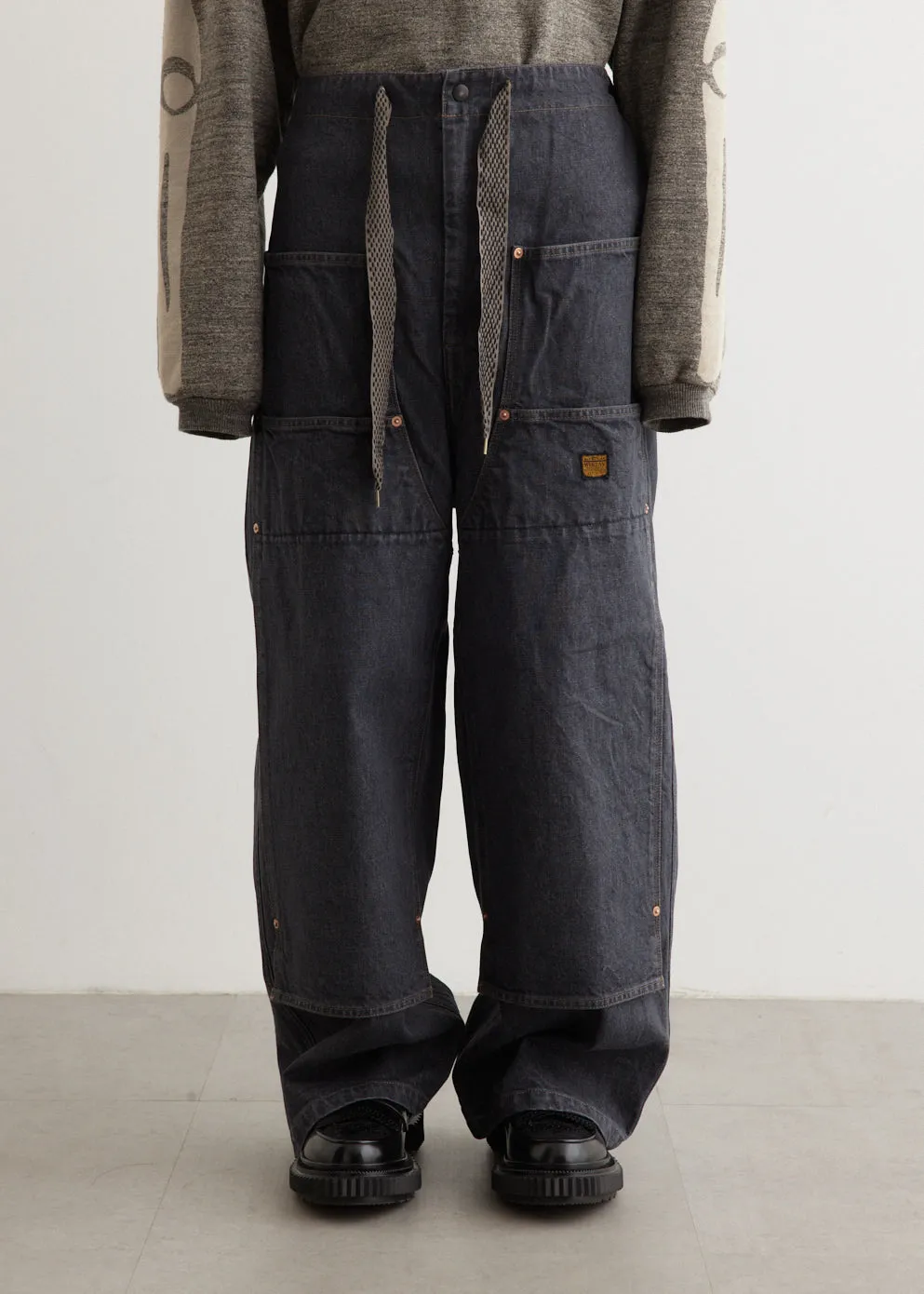 14oz BLKxECR Denim W-Knee EASY Baggy Pants