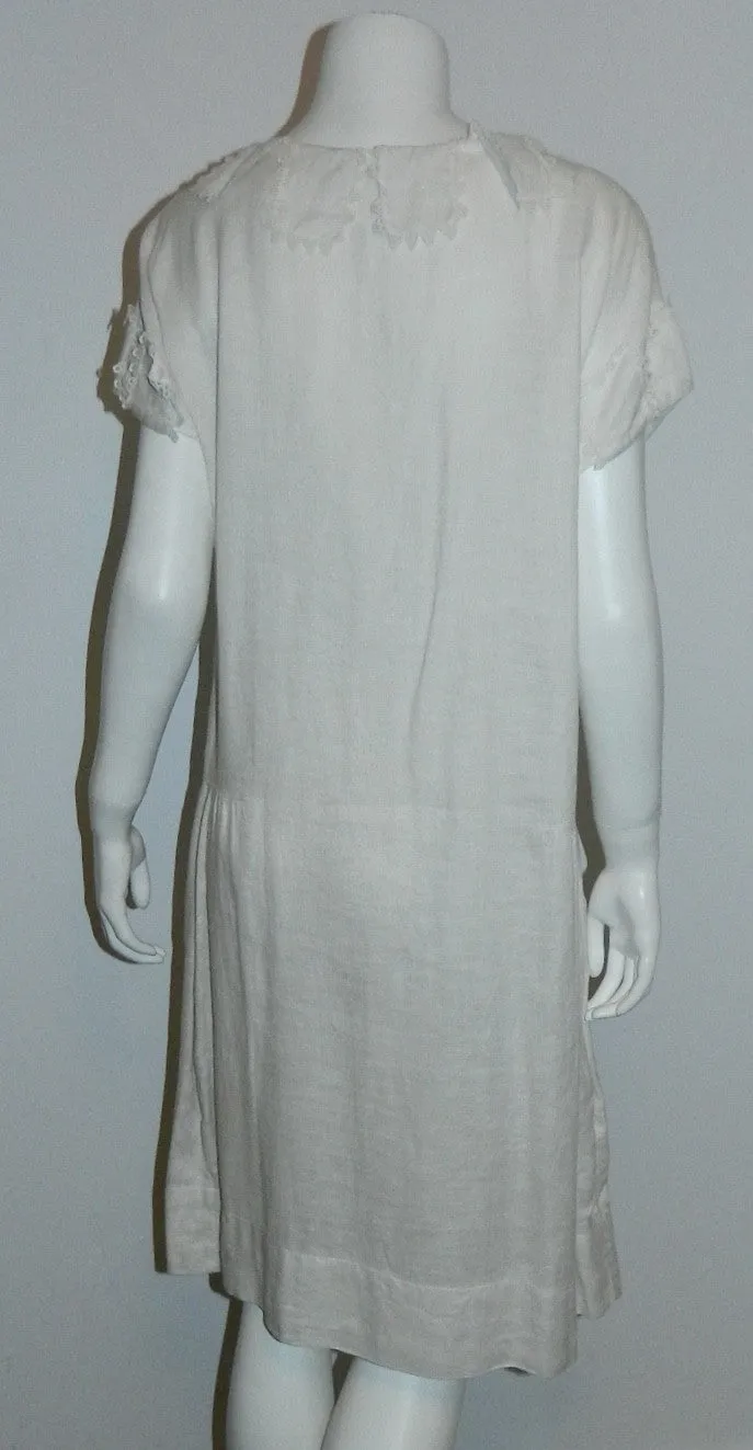 antique white linen drop waist dress 1910s 1920s vintage sporting attire