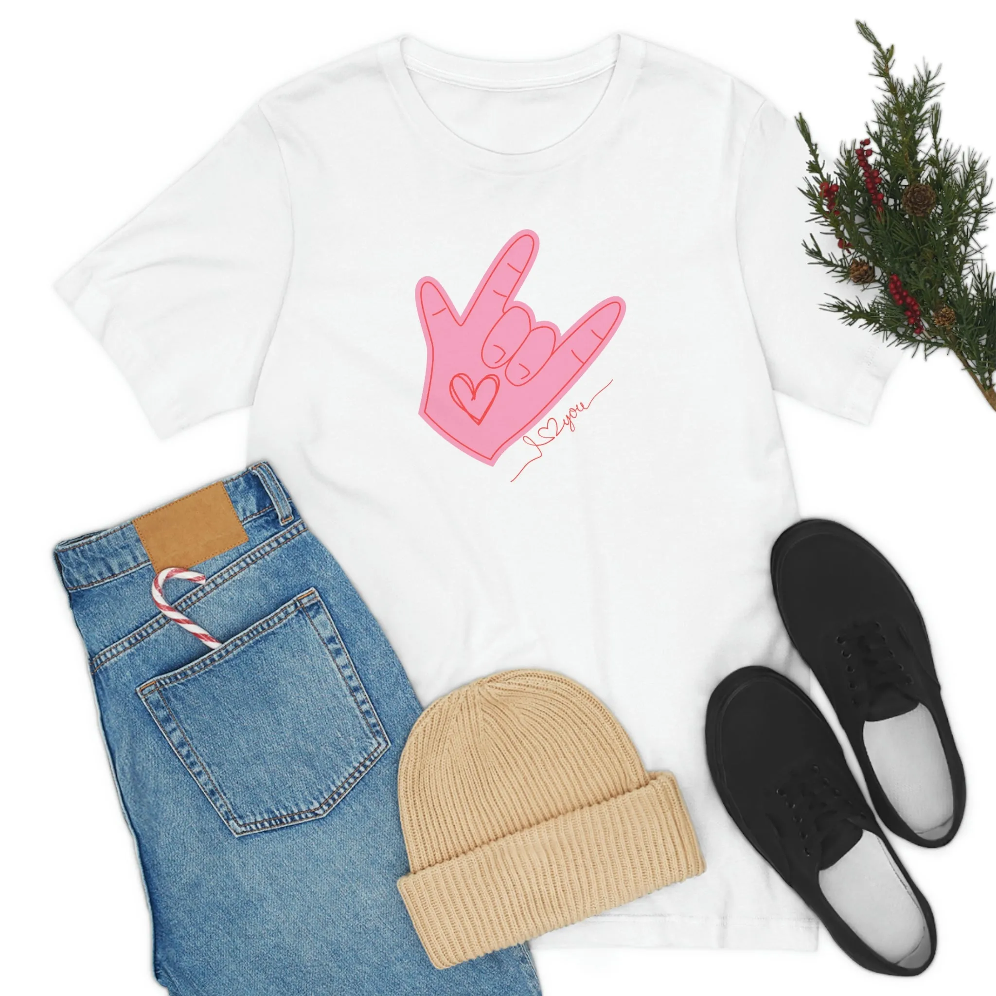 ASL Valentines I love you Bella Canvas 3001 Unisex Jersey Short Sleeve Tee