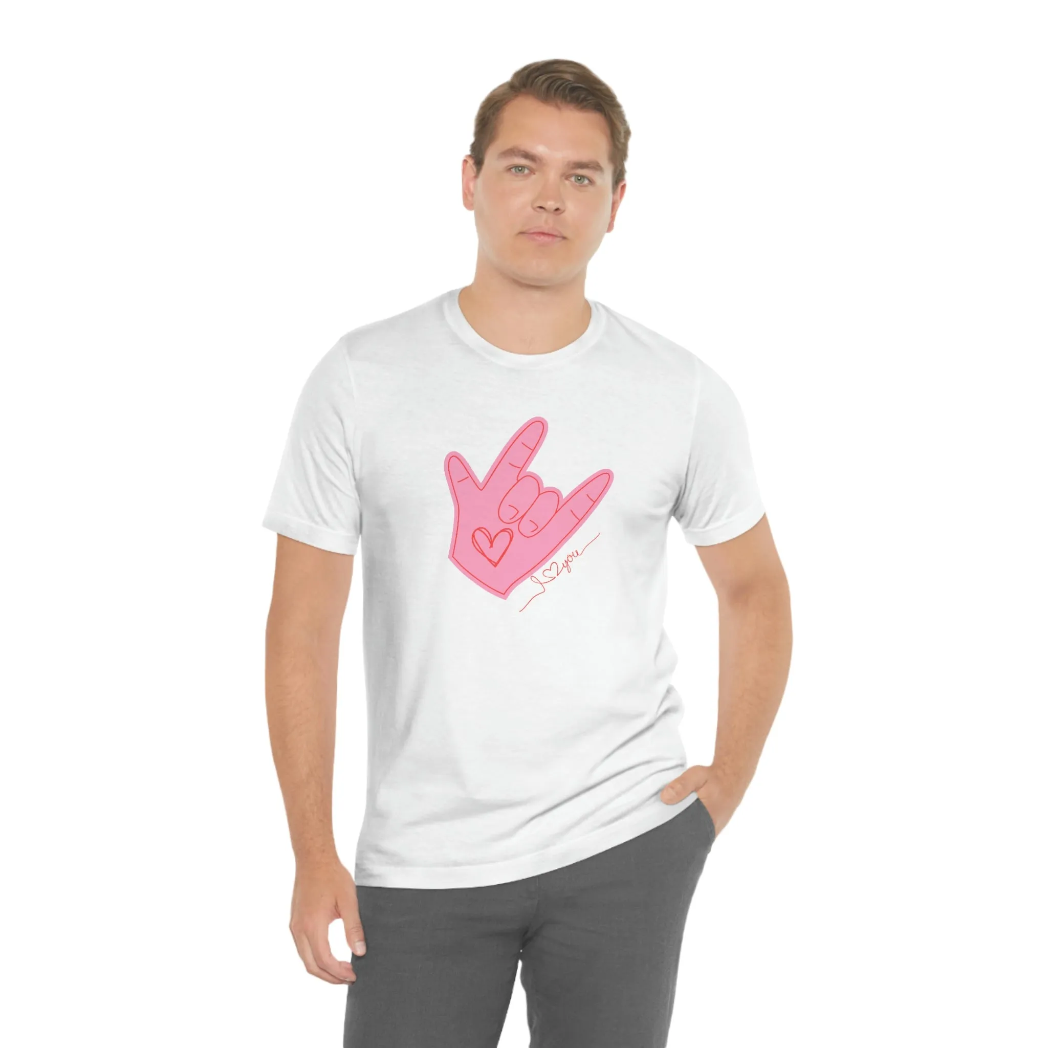 ASL Valentines I love you Bella Canvas 3001 Unisex Jersey Short Sleeve Tee