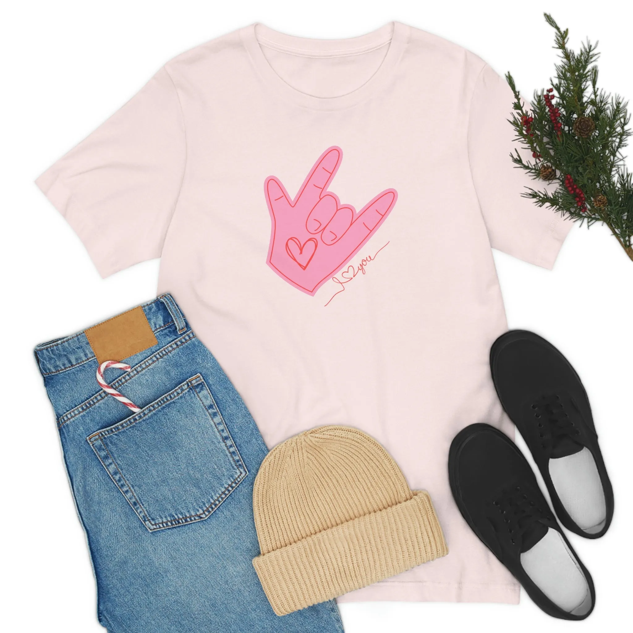 ASL Valentines I love you Bella Canvas 3001 Unisex Jersey Short Sleeve Tee