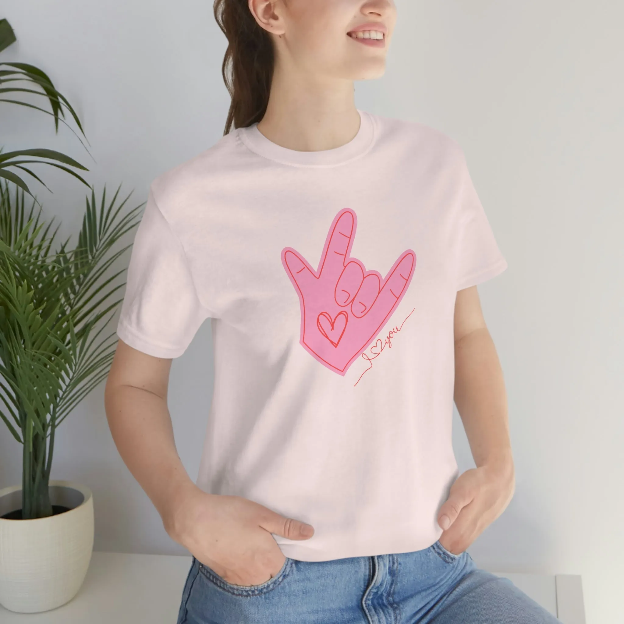 ASL Valentines I love you Bella Canvas 3001 Unisex Jersey Short Sleeve Tee