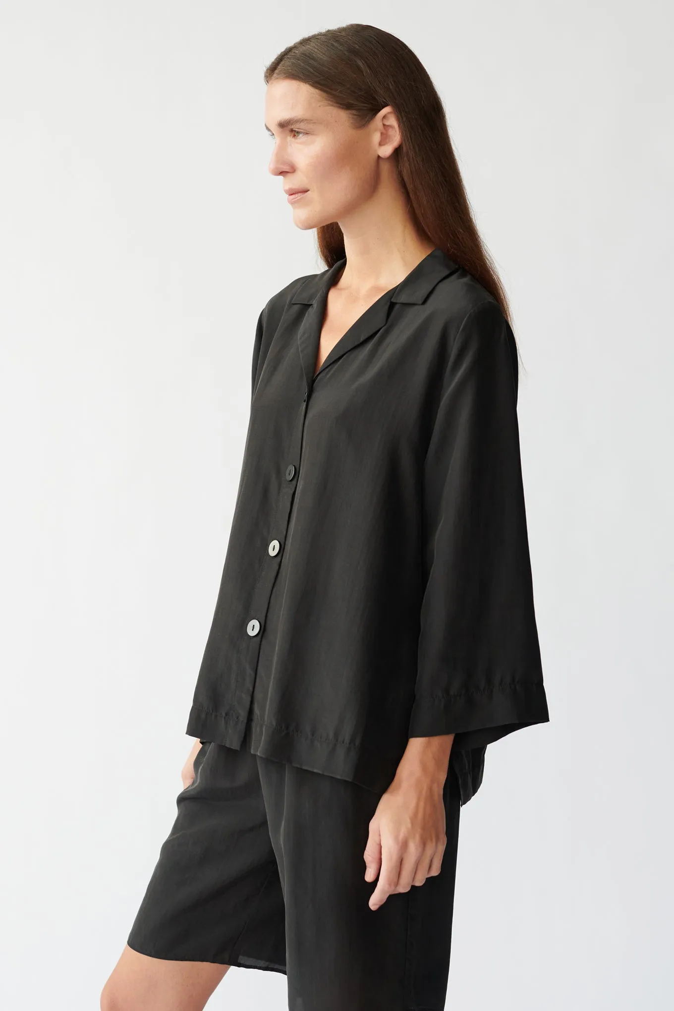 BARNEY SHIRT - BLACK - RECYCLED SILK/SILK