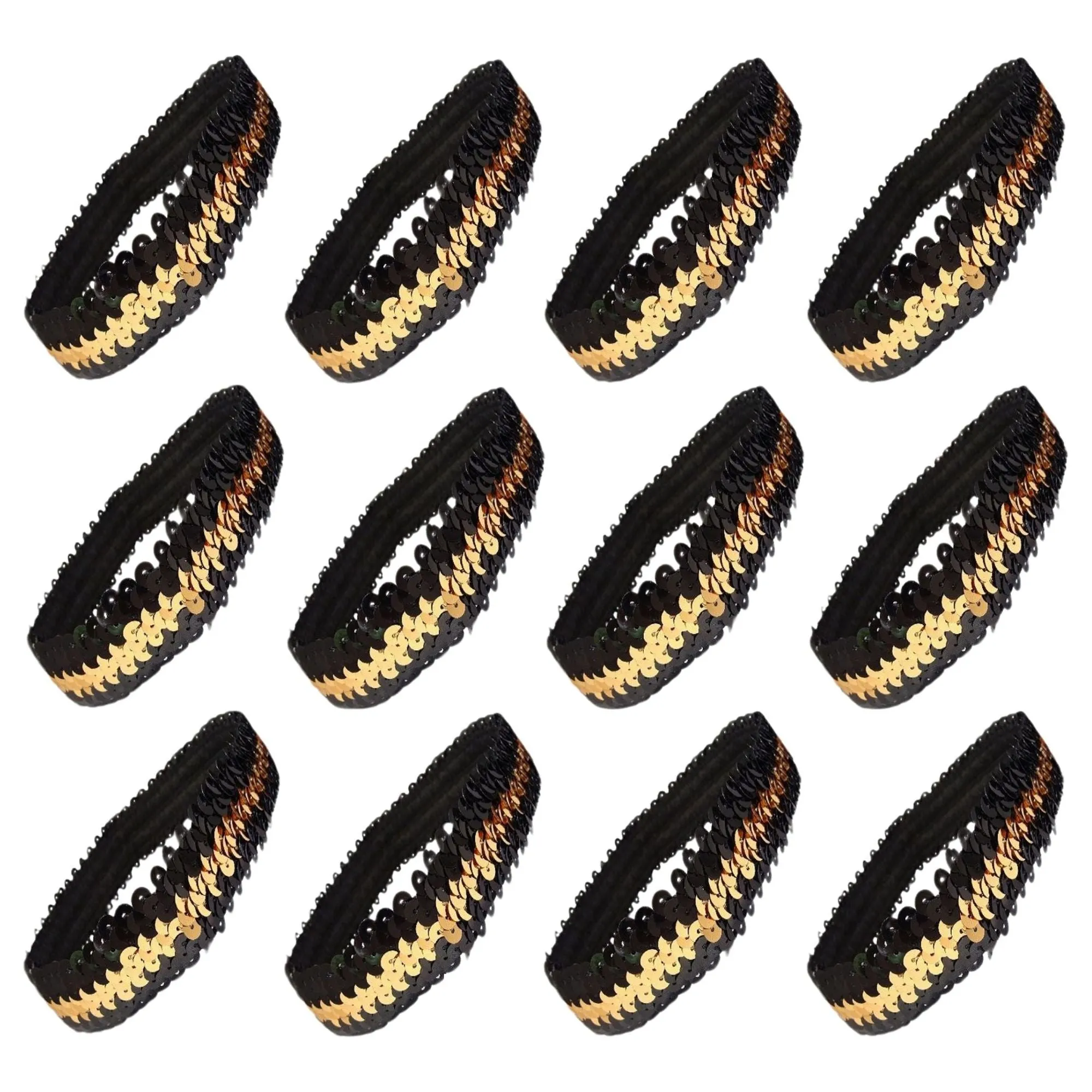 Black and Gold Sequin Headbands - 12 Pack