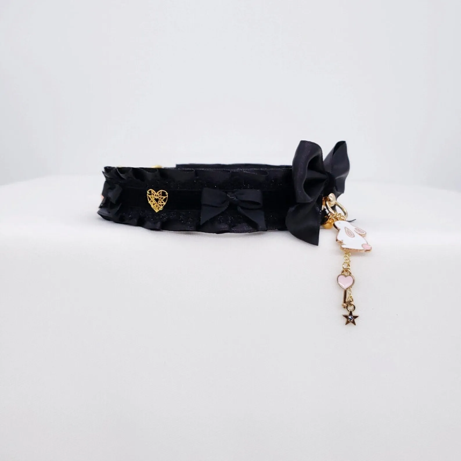 Black Velvet and Gold Bunny Kitten Play Collar - Pet Play