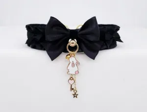 Black Velvet and Gold Bunny Kitten Play Collar - Pet Play