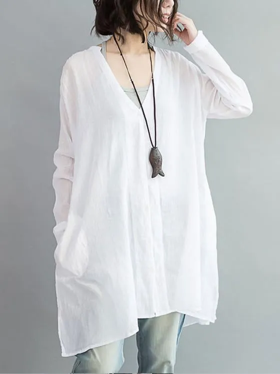 Comfortable button V-neck Two-pieces Blouses Shirt