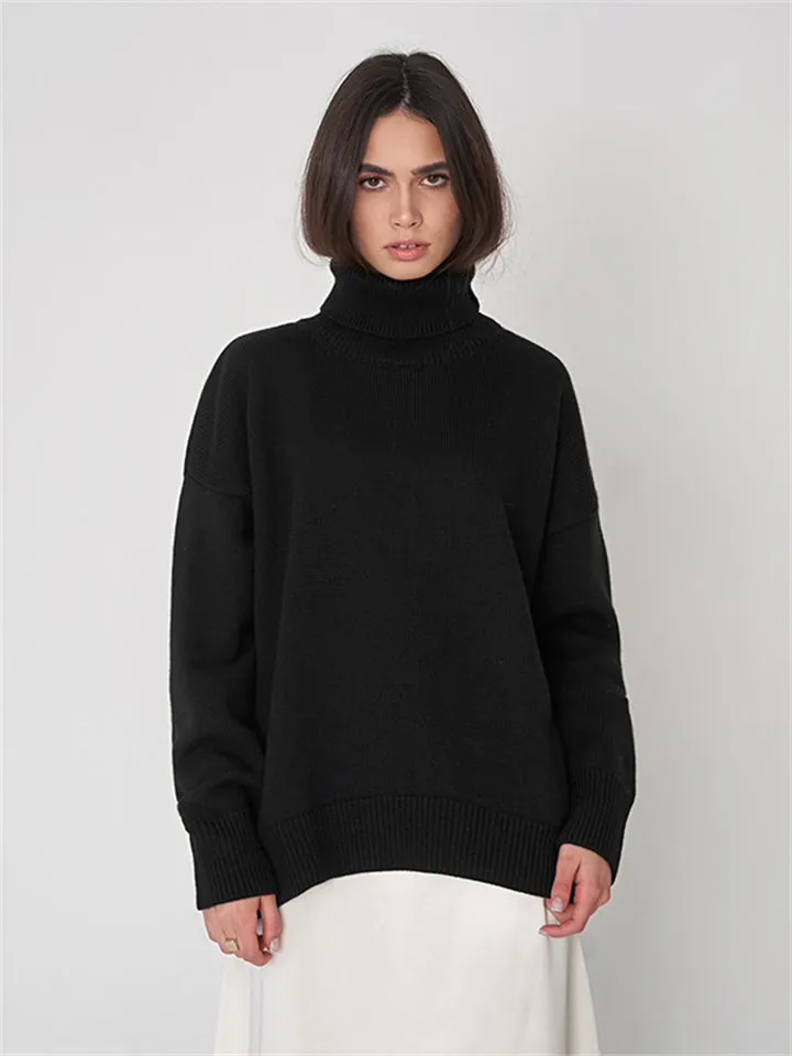 Comfortable Loose Solid Color Classic Versatile Turtleneck Sweater