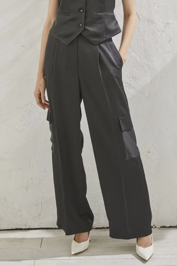 Connell Satin Pants <br> -BLK-