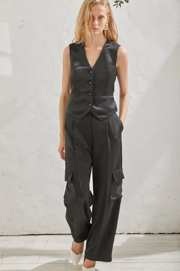 Connell Satin Pants <br> -BLK-