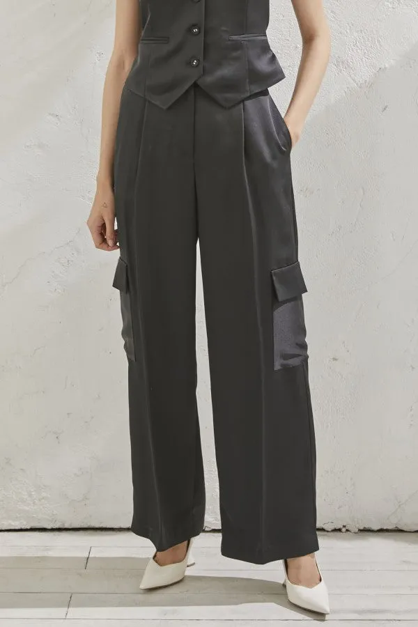 Connell Satin Pants <br> -BLK-