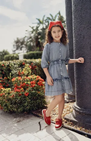 DENIM FRILL DRESS