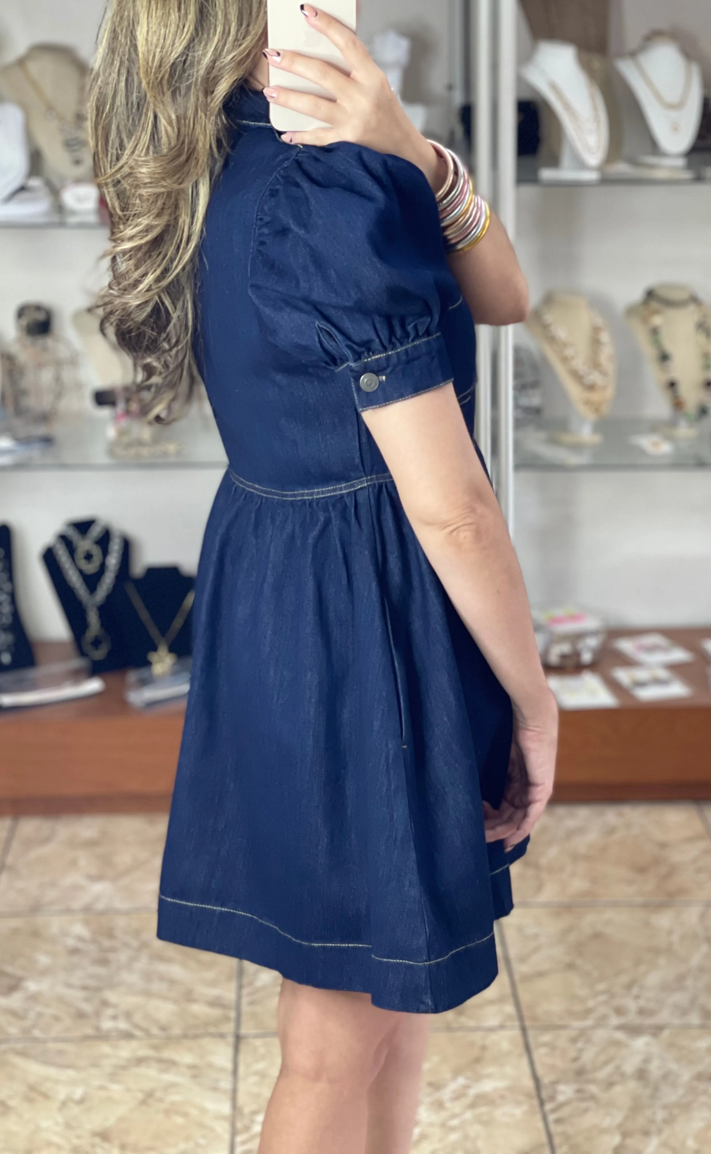 Denim Puff Sleeve Mini Dress