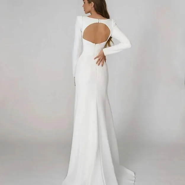 Elegant Satin Mermaid Wedding Dress Square Neck Long Sleeves Backless Party Bridal Dress Bride Dress Vestido De Noiva