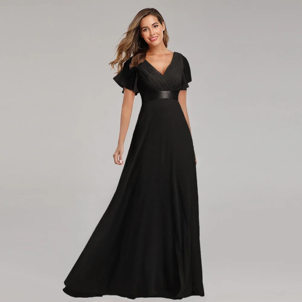 Evening Dresses XUCTHHC Elegant V-Neck Ruffles Chiffon Formal Evening Gown  Robe Vestidos De fiesta Dress for Wedding Party