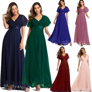 Evening Dresses XUCTHHC Elegant V-Neck Ruffles Chiffon Formal Evening Gown  Robe Vestidos De fiesta Dress for Wedding Party