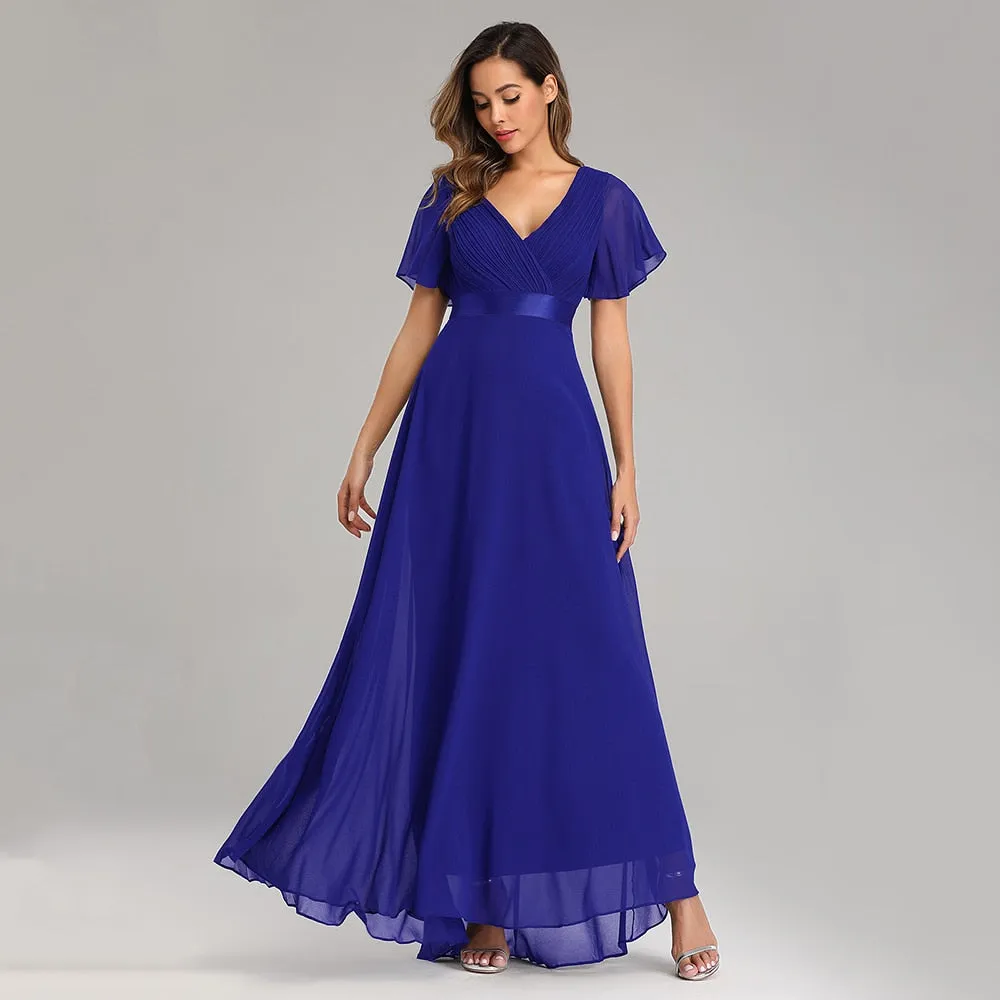 Evening Dresses XUCTHHC Elegant V-Neck Ruffles Chiffon Formal Evening Gown  Robe Vestidos De fiesta Dress for Wedding Party