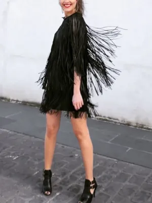 Fashion Casual Long Sleeve Fringed Evening Dress