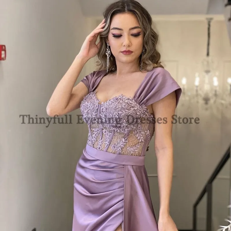 Graduation dress Sexy Prom Evening Dresses Off Shoulder Appliques Party Dress High Split Floor Length Cocktail Gowns Saudi Arabia Dubai