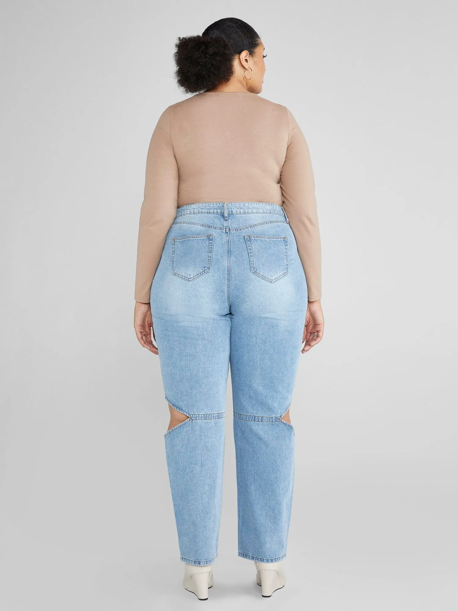 High Rise Relaxed Fit Jeans with Knee Cutouts