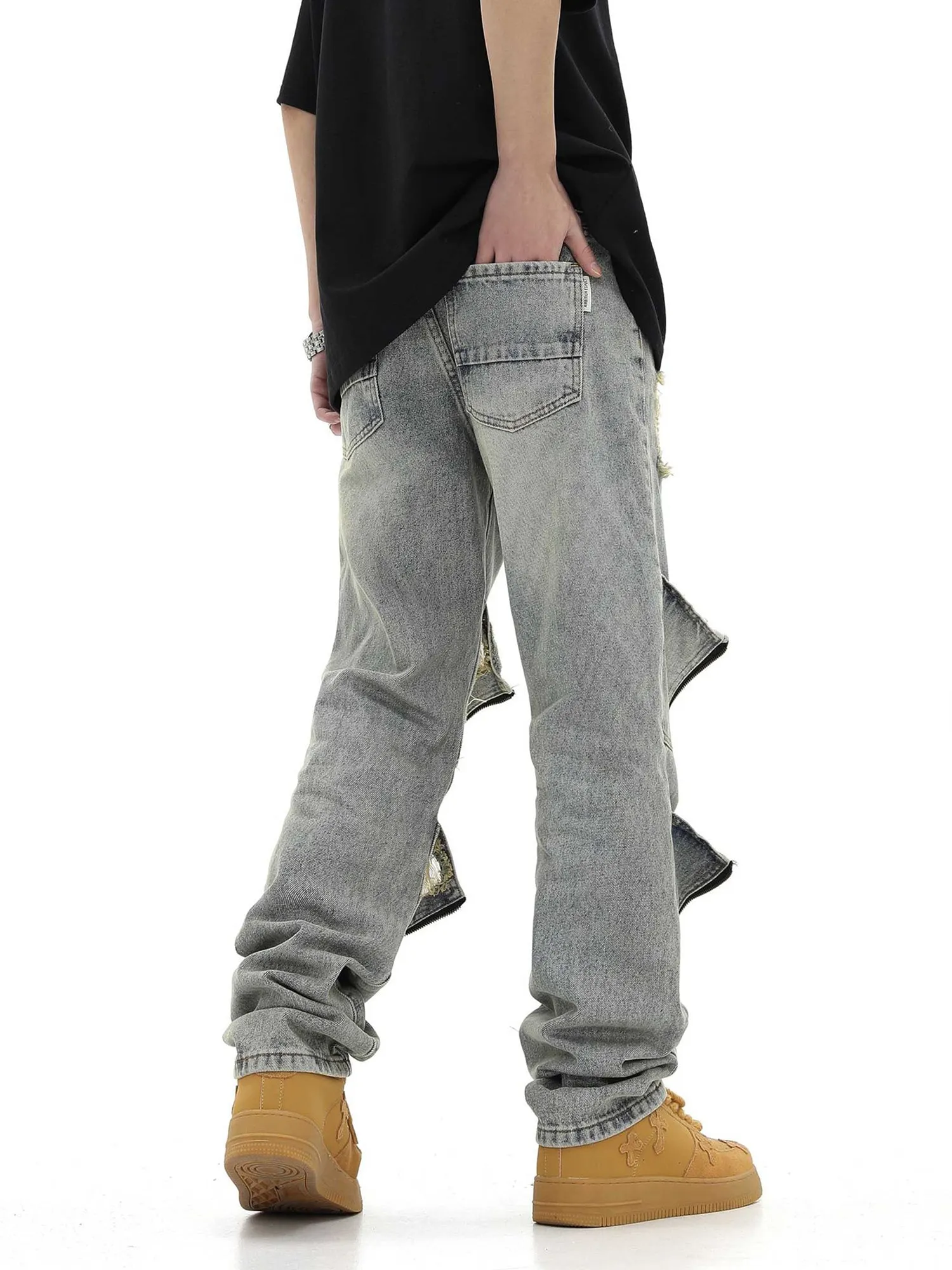 High Street Washed And Torn Work Pockets Denim Pants- 1646