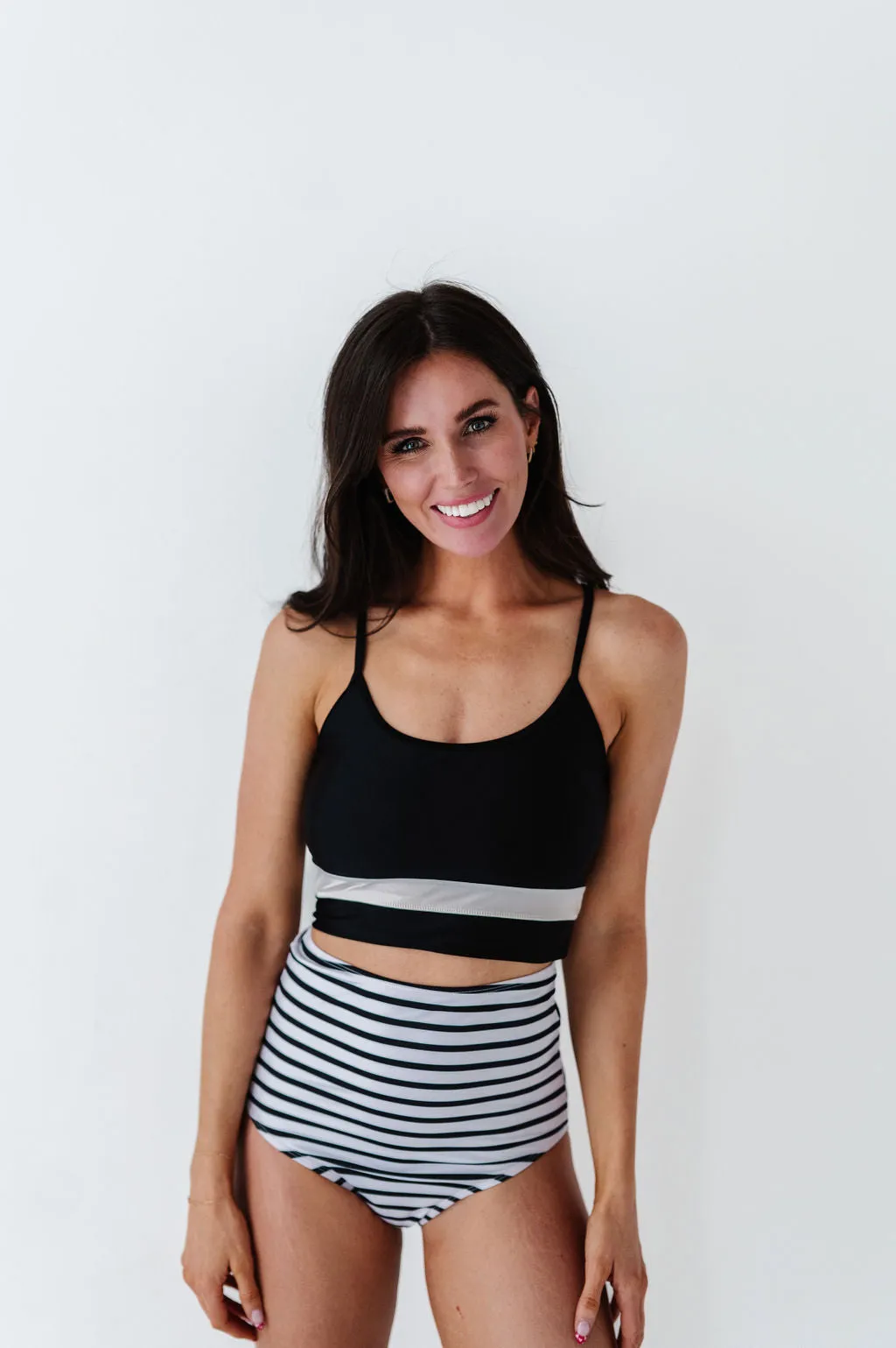 High Waisted Bottoms in Black & White Stripe