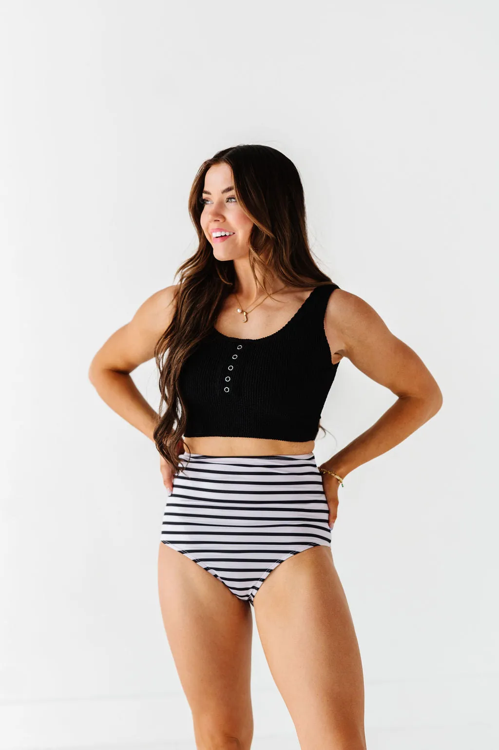 High Waisted Bottoms in Black & White Stripe