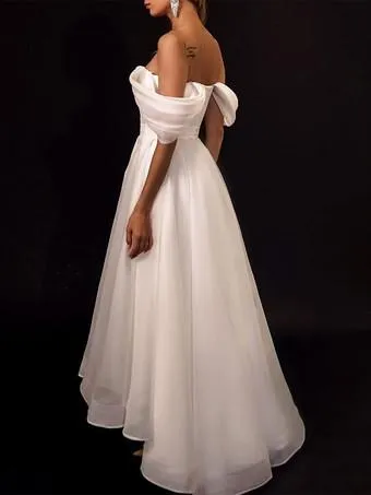 Ivory Short Strapless Off-the-Shoulder Wedding Dress Vestido De Novia Satin Mermaid  Bow Satin Court Train Sleeves White Modern Bridal  Princess Gown