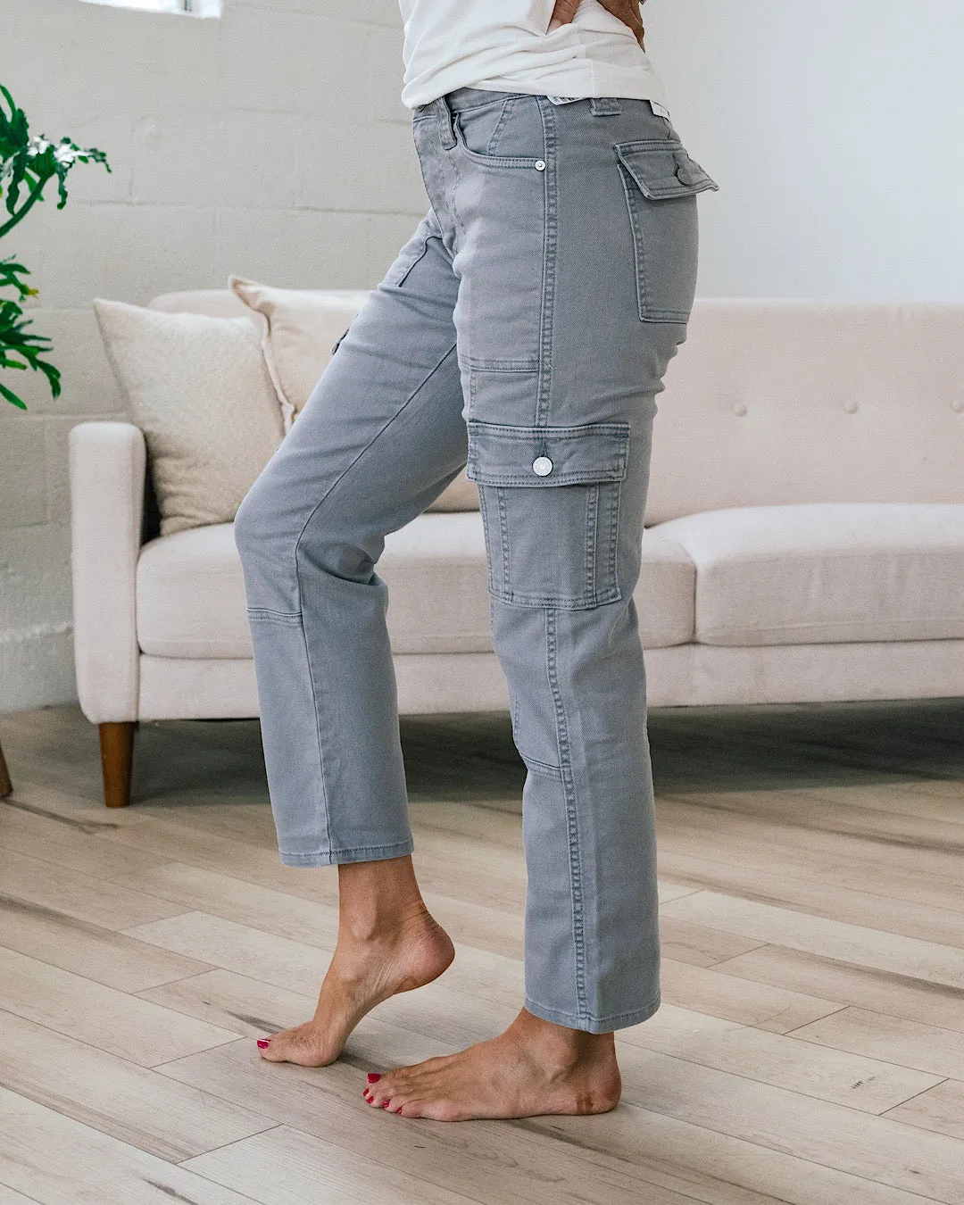 KanCan Avery Straight Leg Cargo Jeans - Gray