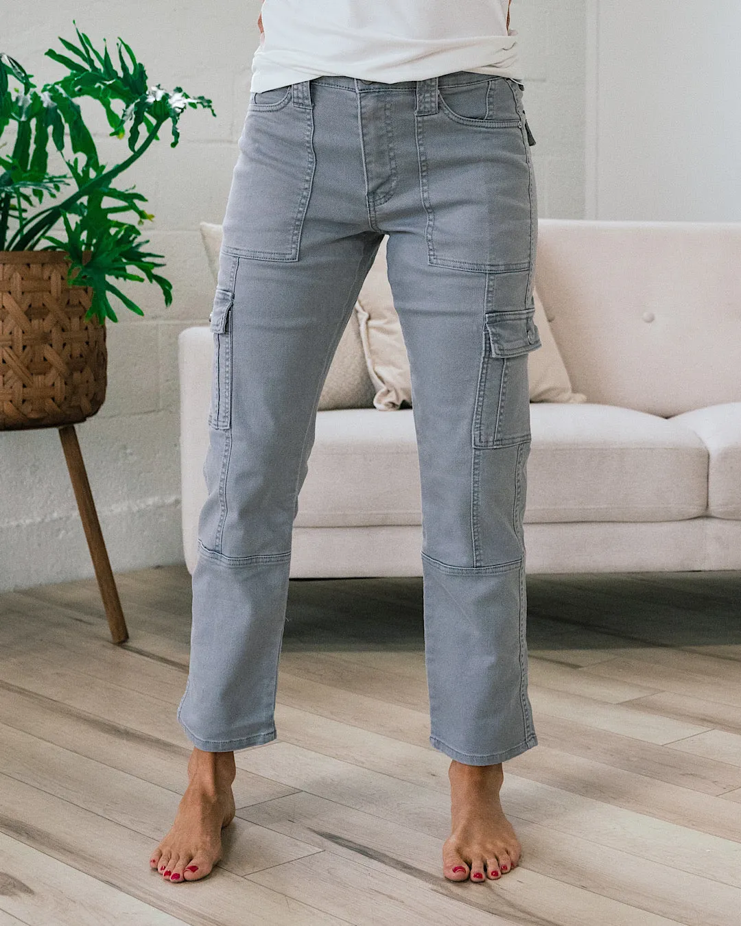 KanCan Avery Straight Leg Cargo Jeans - Gray