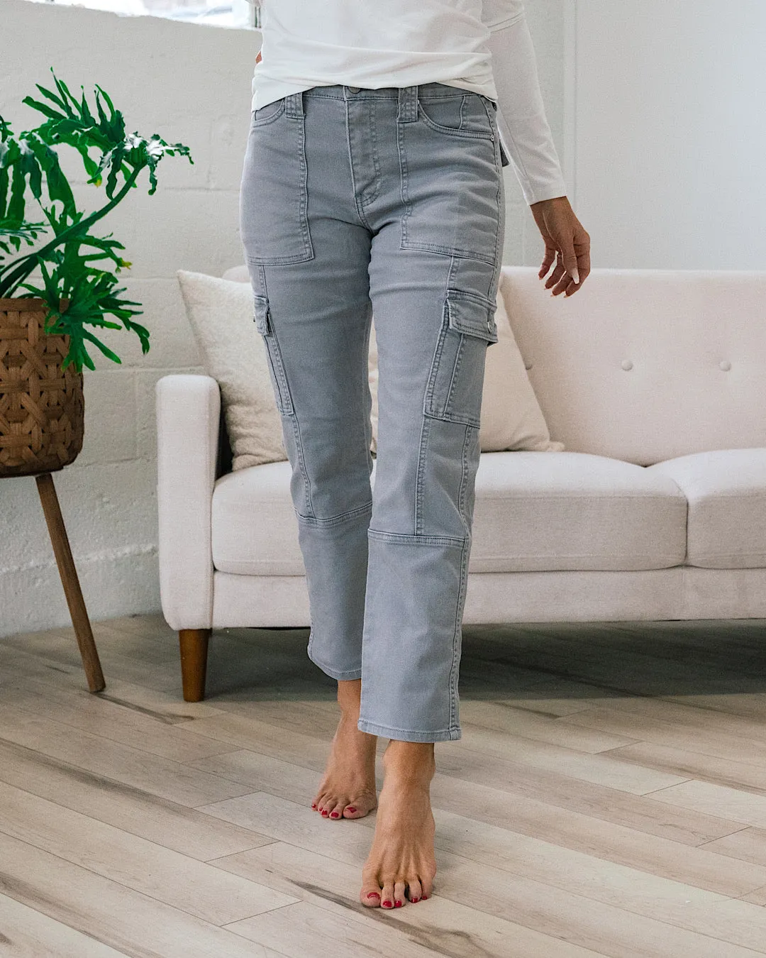 KanCan Avery Straight Leg Cargo Jeans - Gray