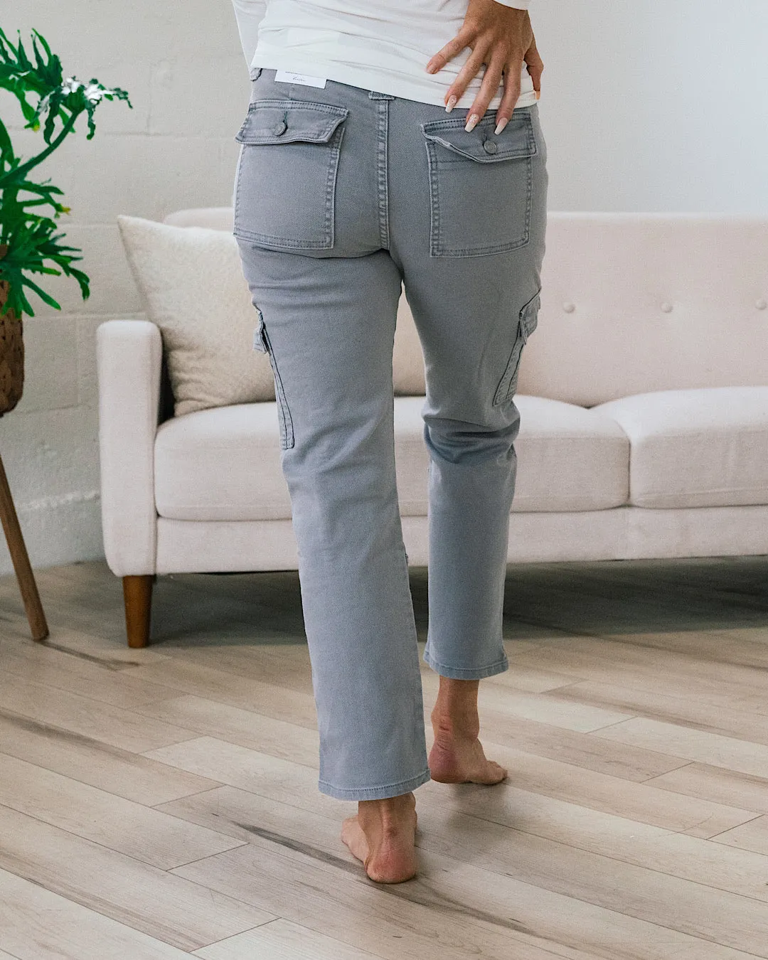 KanCan Avery Straight Leg Cargo Jeans - Gray