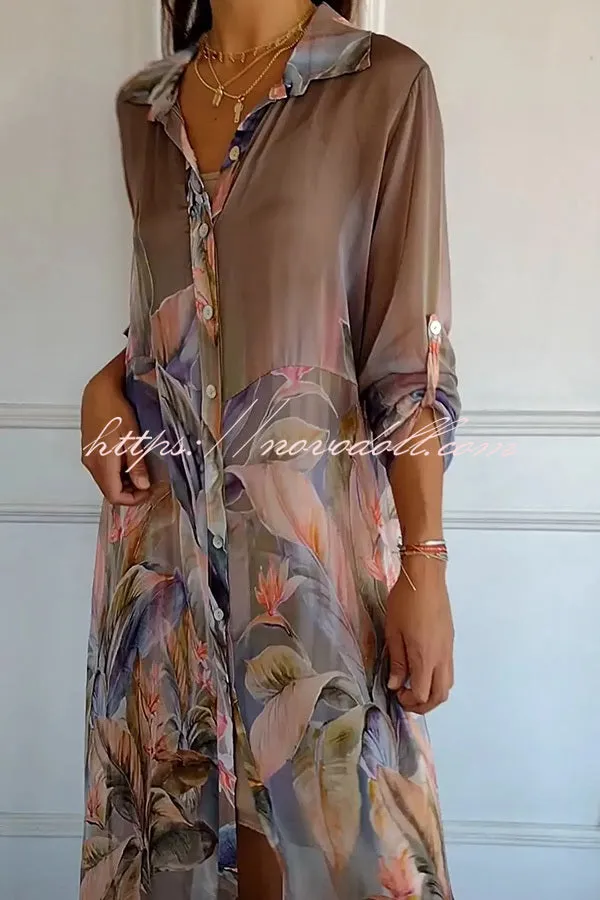 Lightweight and Comfortable Floral Print Shirt Maxi Dress