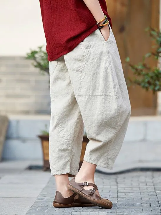 Loose Pure Color Comfortable Linen bloomers