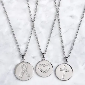 Love, Faith, & Survival Cubic Zirconia Disc Necklace