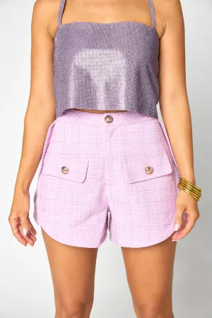 Mae Tweed High-Waisted Shorts - Lavender