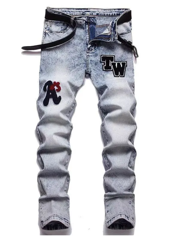 Men's Patches Slim Straight Leg Jeans