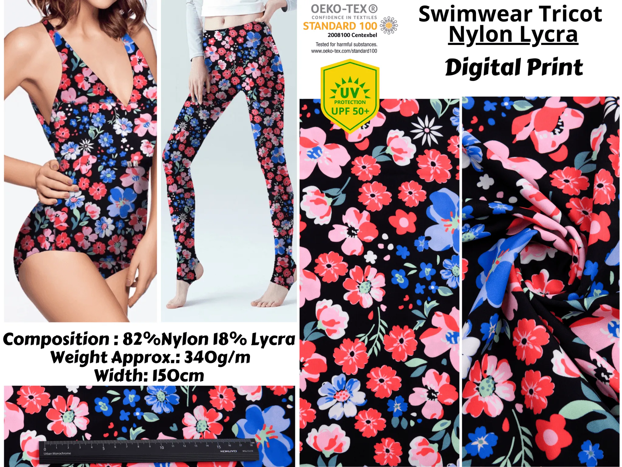 Midnight Bloom  Print  Nylon Swimwear Fabric -WHY543A