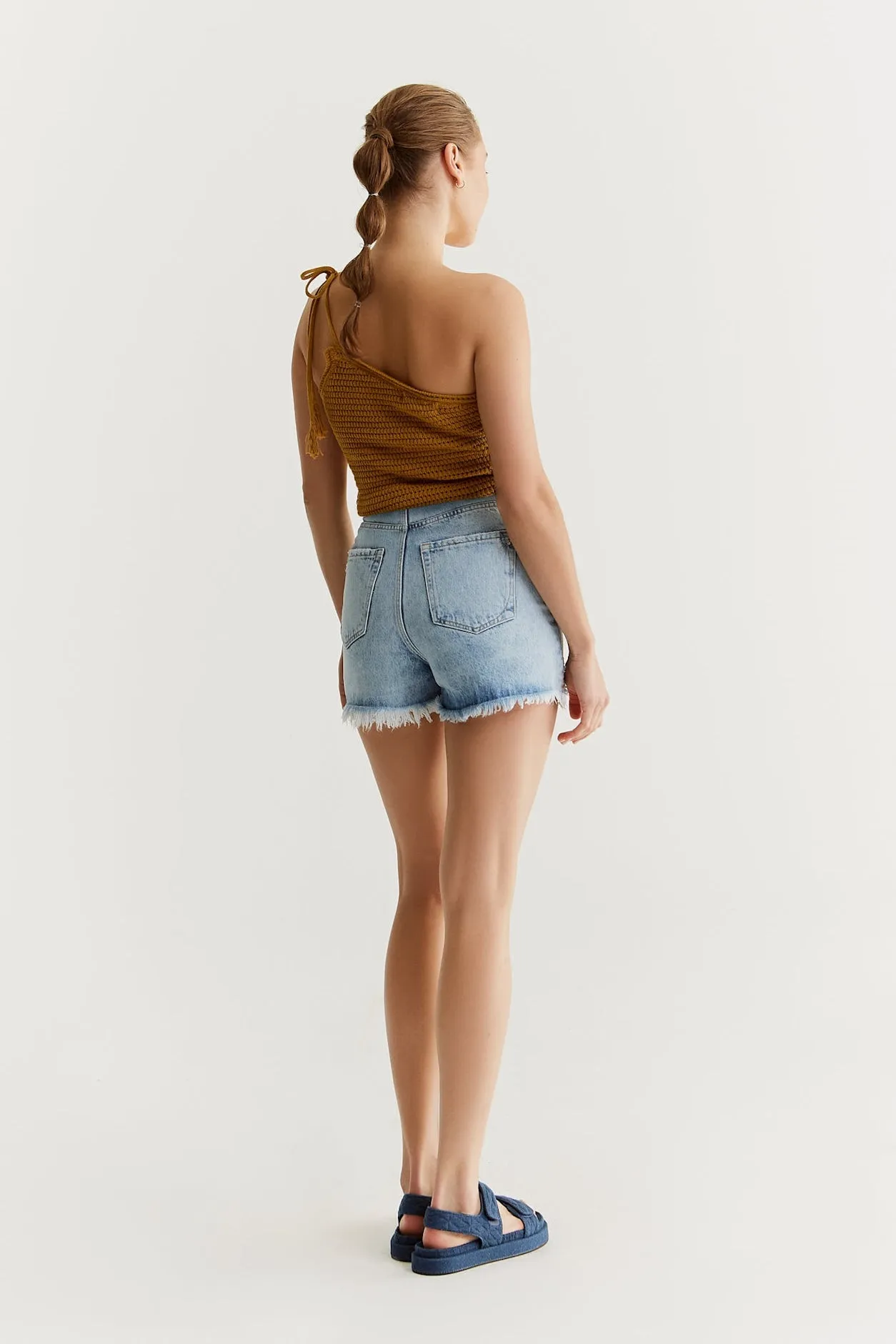 Naomi High Waist 5 Pocket Shorts Light Blue destroyed