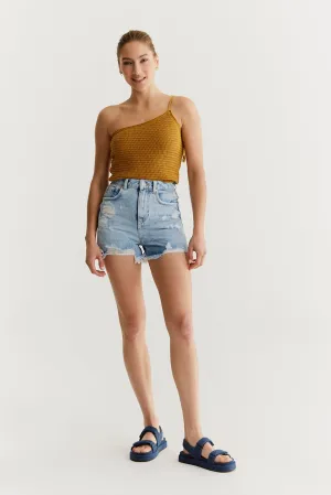 Naomi High Waist 5 Pocket Shorts Light Blue destroyed