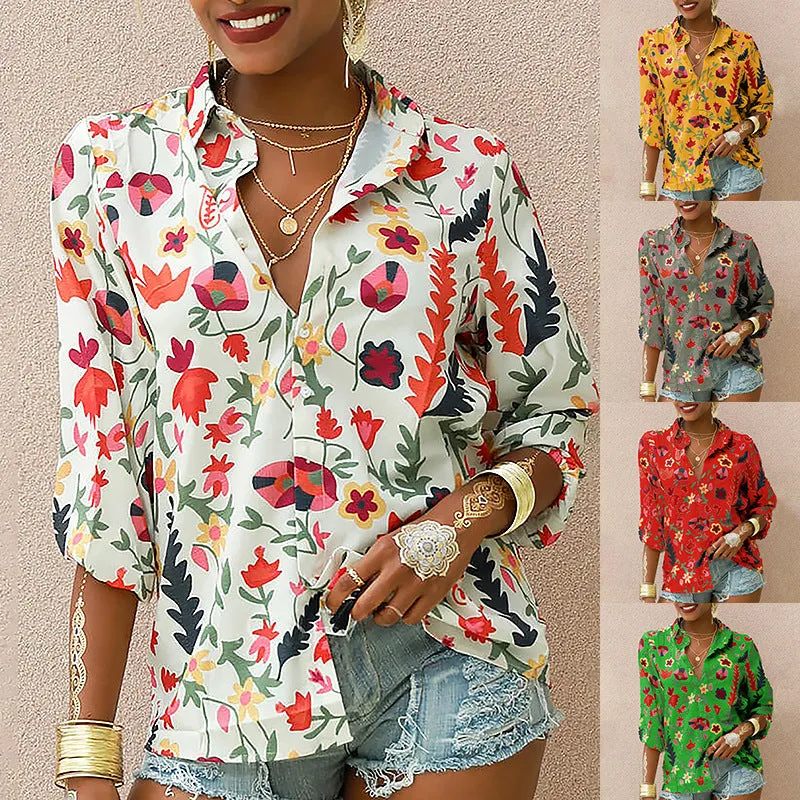 New Chiffon Top Floral Long Sleeve Button Shirt