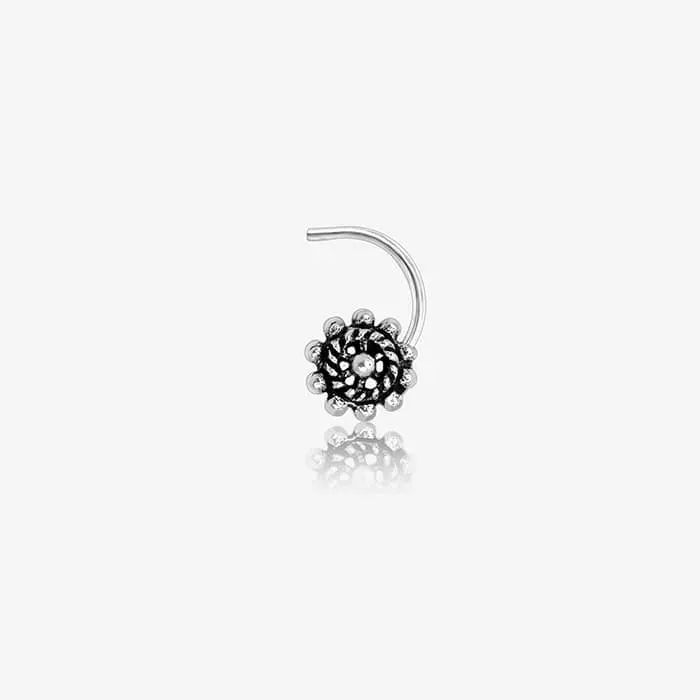 Oxidized Circular Flower Nose Pin