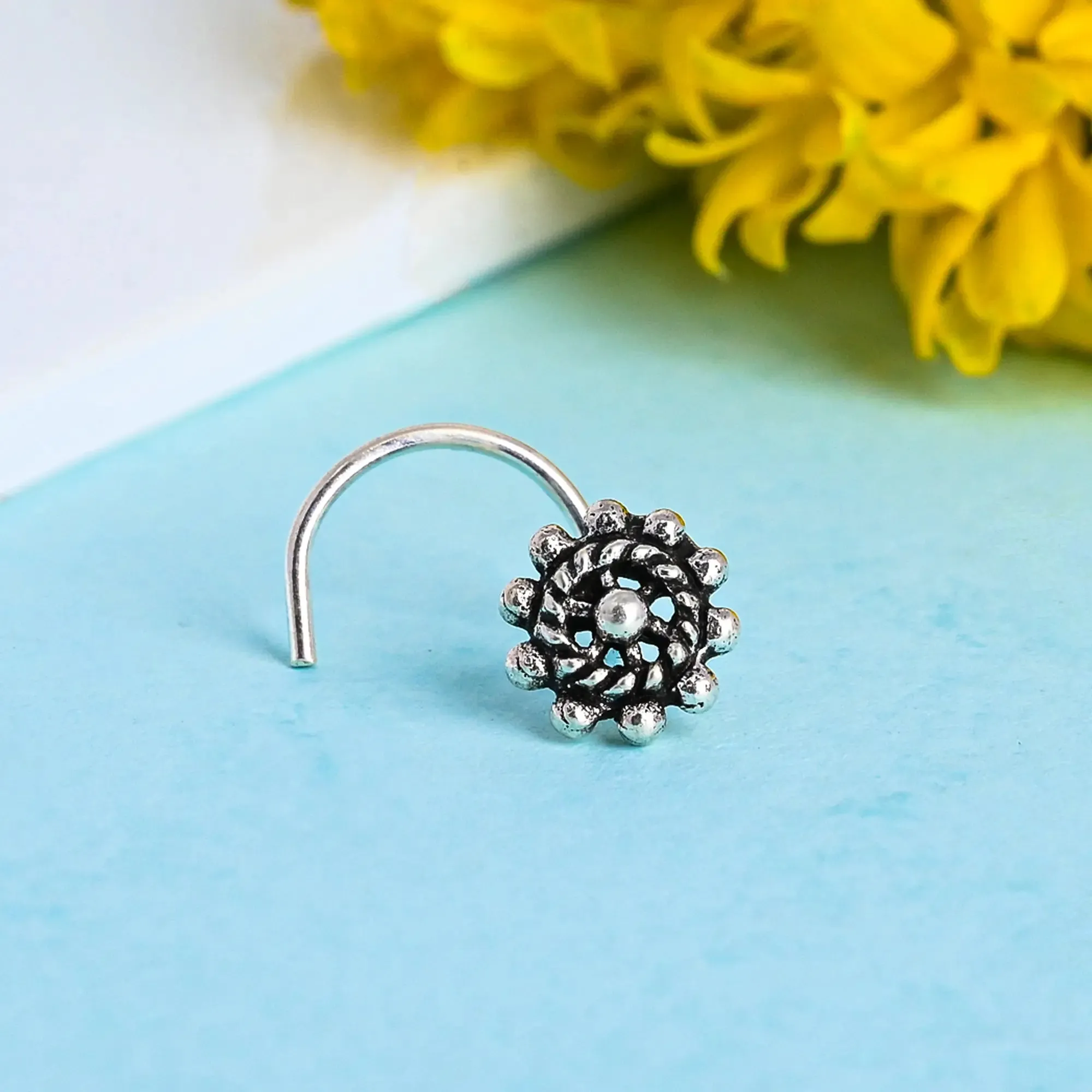 Oxidized Circular Flower Nose Pin