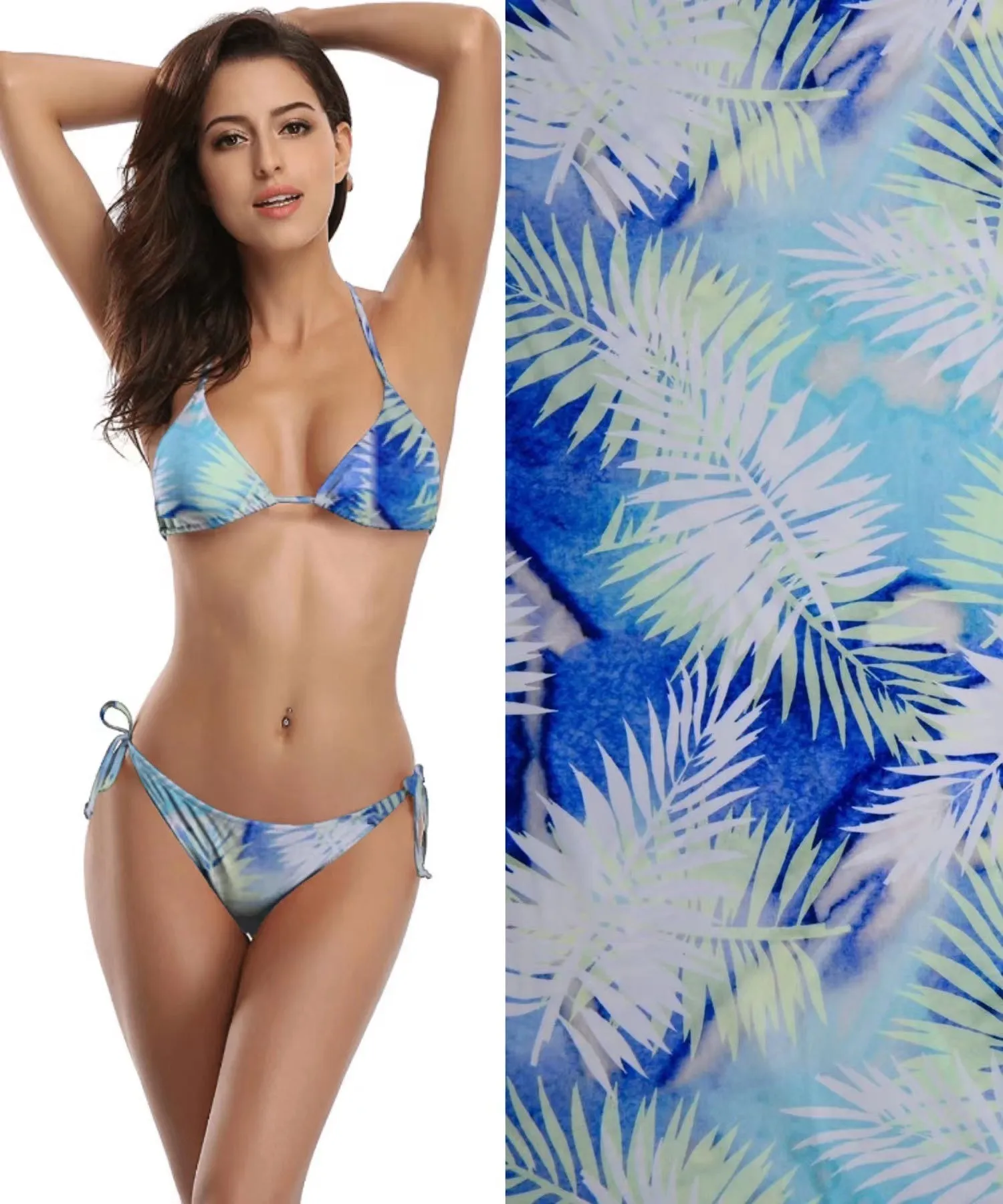 Palm Leaves Print  Nylon Swimwear Fabric - WLL240A