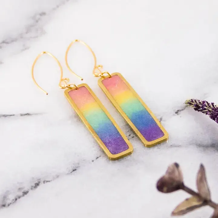 Petite Rectangle Earrings in Pastel Rainbow