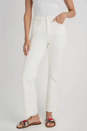 Risen Cream Side Slit Straight Leg Jeans