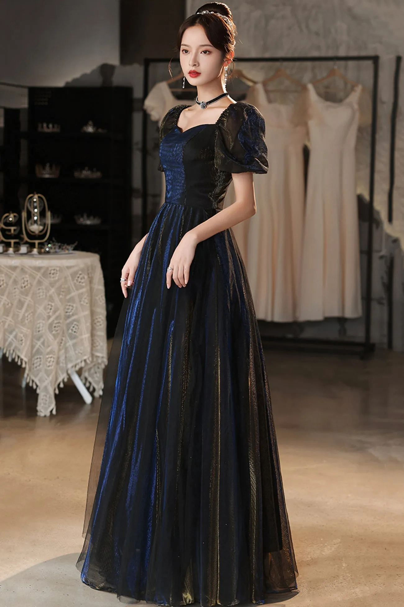 solvbao Cute Tulle Long Prom Dresses, A-Line Evening Dresses