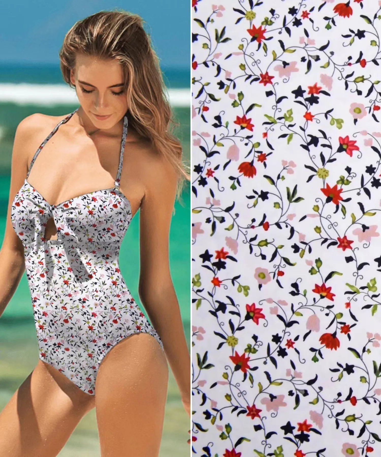 Spring Floral Print  Nylon Swimwear Fabric - WHWJH1172A